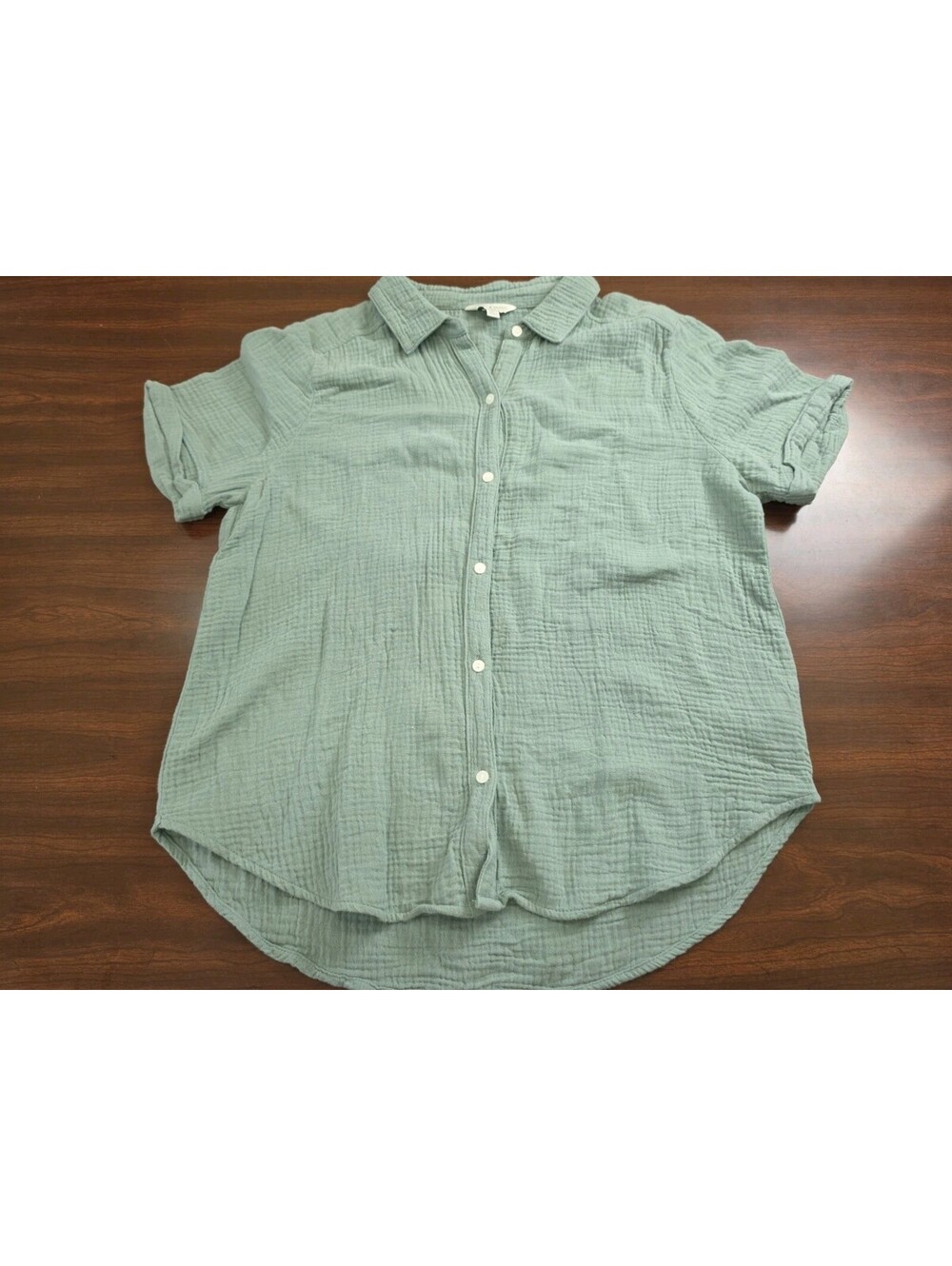 Lucky Brand S Sage Green Double Cloth Gauze Short Sleeve Boho Chic Casual Top